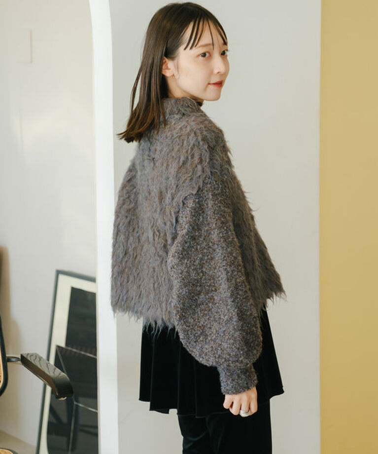  「【4色展開】ウェーブ起毛クロップドニット」|カーディガン|