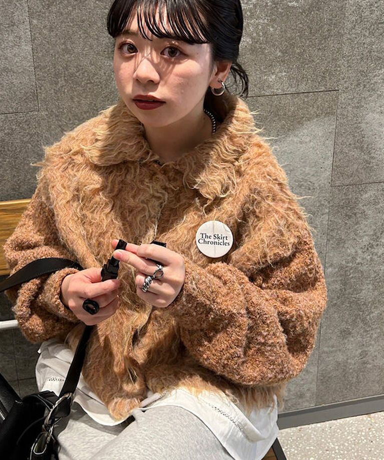  「【4色展開】ウェーブ起毛クロップドニット」|カーディガン|オレンジ