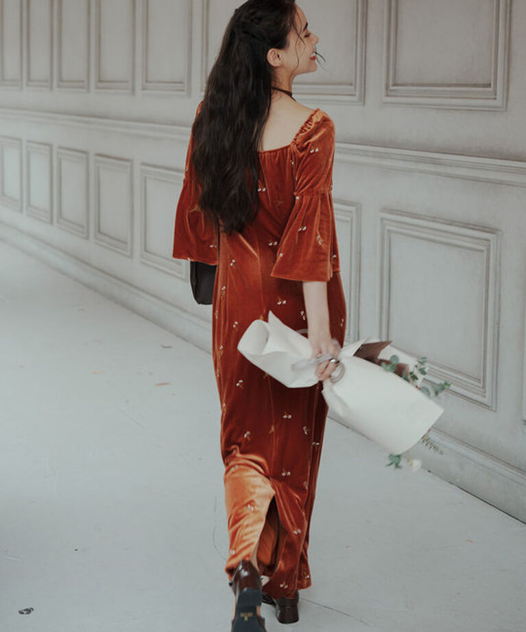  「【オケージョンドレス/結婚式】velour bell sleeve dress」|ドレス|