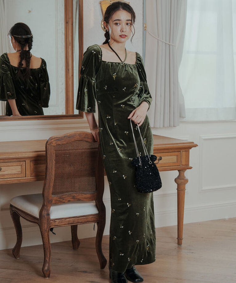  「【オケージョンドレス/結婚式】velour bell sleeve dress」|ドレス|