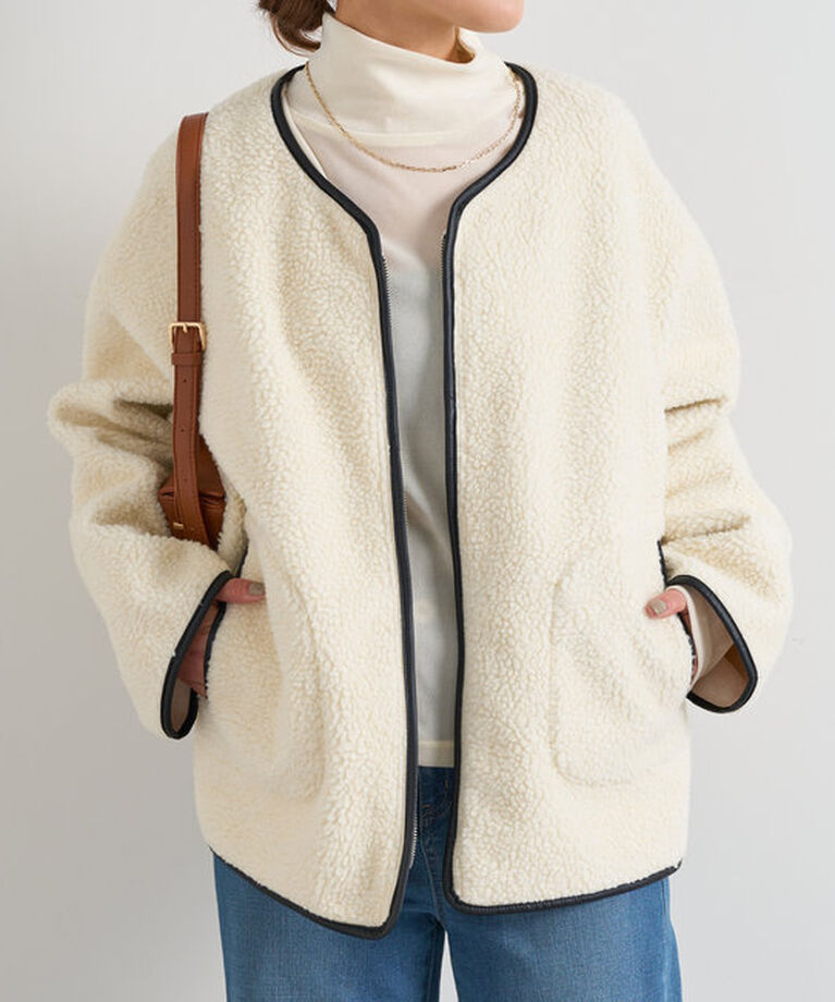  「リバーシブルパイピングボアコート」|その他|アイボリー