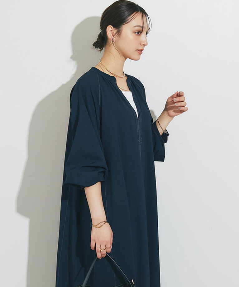 「《大人気アイテムが春仕様で登場！》配色ステッチ深Vロングワンピース」|その他|