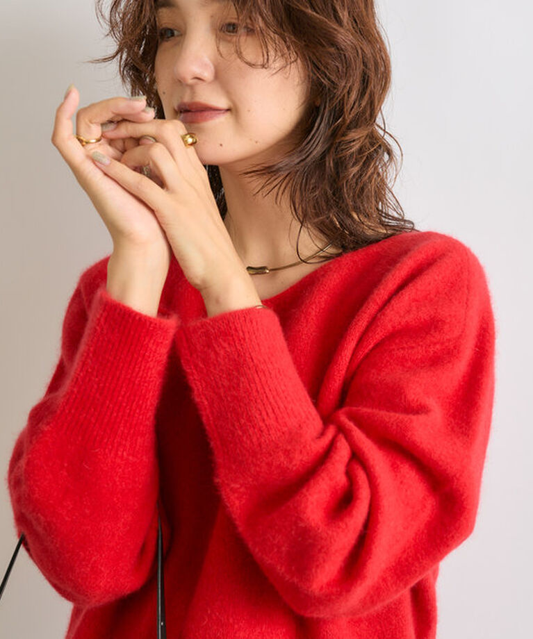  「【やわらかな着心地】ヘアリーラグランVネックニット」|ニット・セーター|