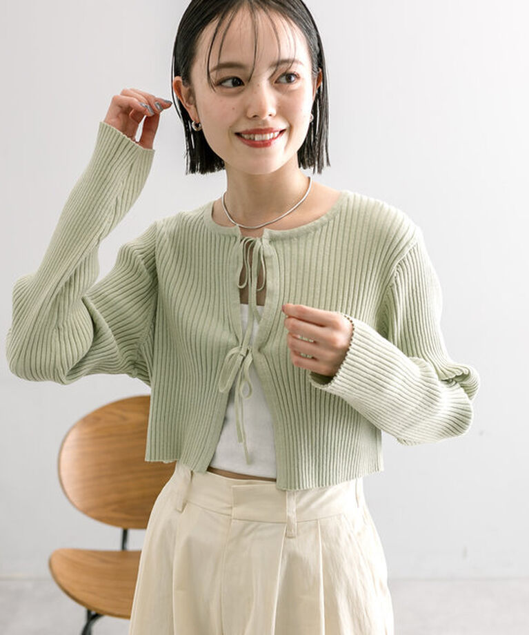  「【5色展開】ラメリボンカーディガン」|カーディガン|グリーン