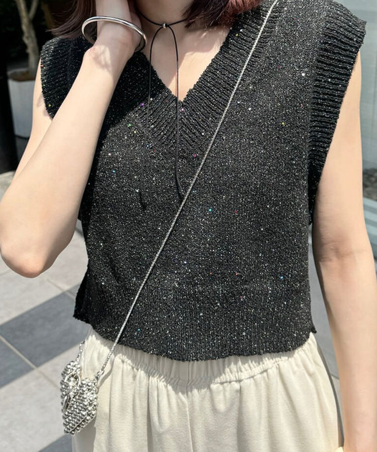  「【EC限定カラーあり/BRN・BLK2】スパンコールニットベスト」|ニット・セーター|
