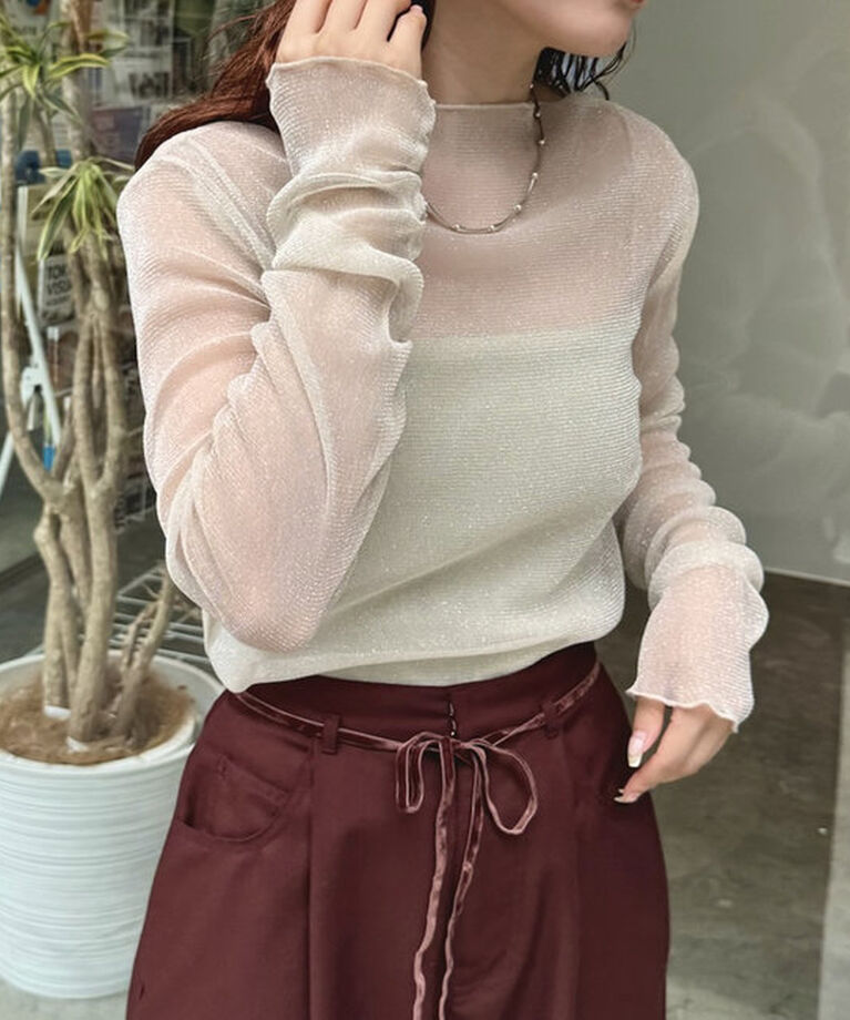  「【インナーとしても一枚でも◎】ラメチュールプルオーバー」|Tシャツ・カットソー|ベージュ