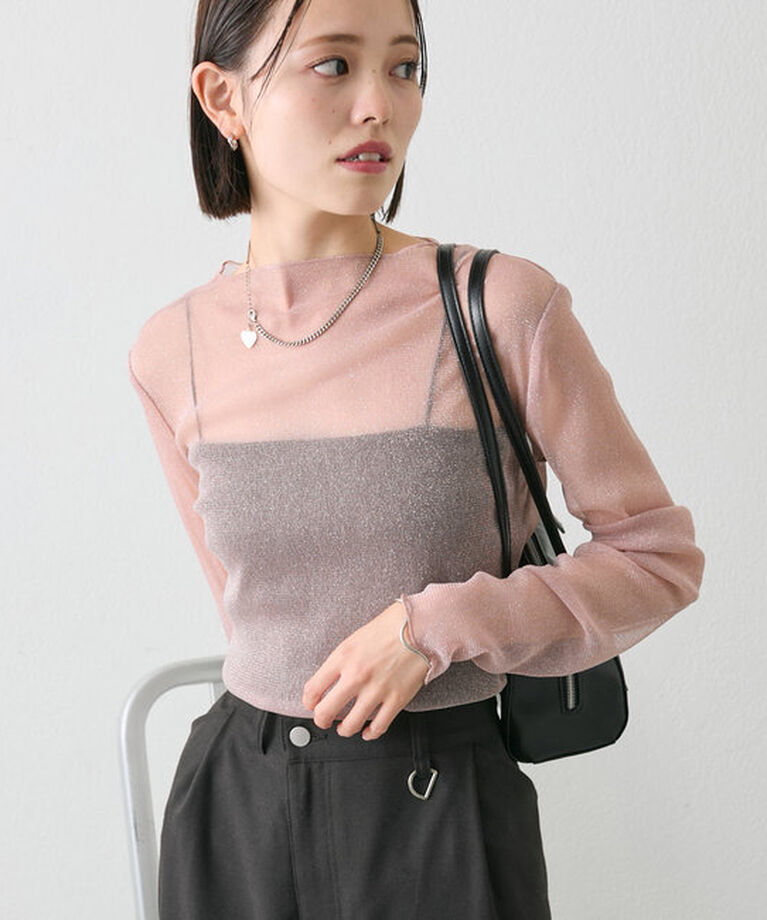 「【インナーとしても一枚でも◎】ラメチュールプルオーバー」|Tシャツ・カットソー|ピンク