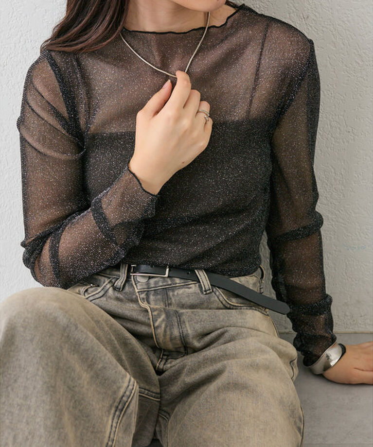  「【インナーとしても一枚でも◎】ラメチュールプルオーバー」|Tシャツ・カットソー|