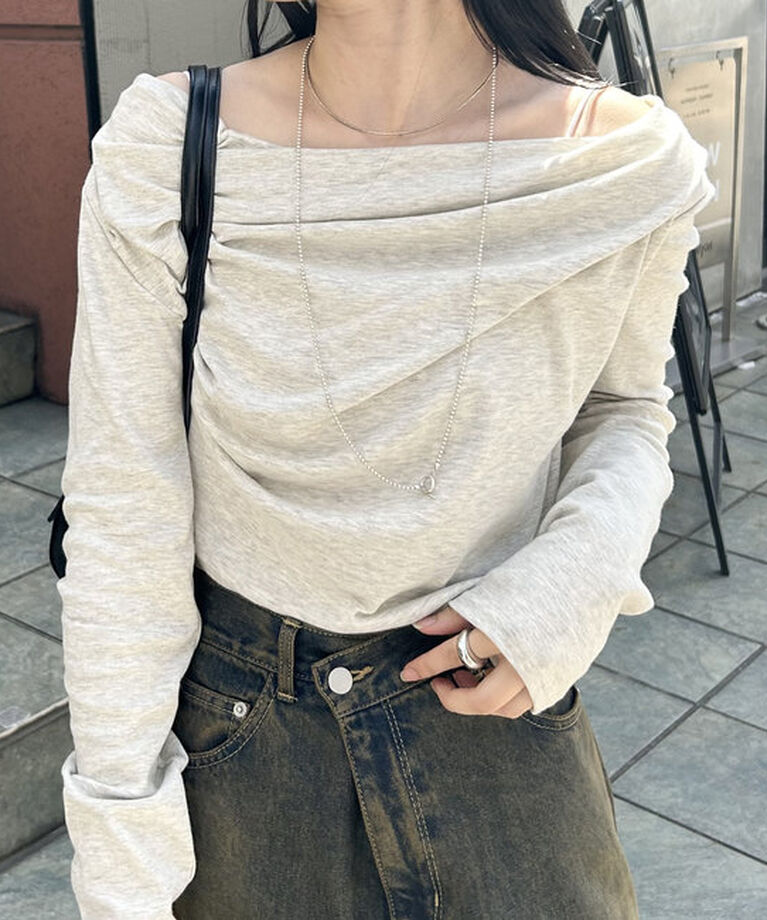  「オフショルロングTシャツ」|Tシャツ・カットソー|グレー