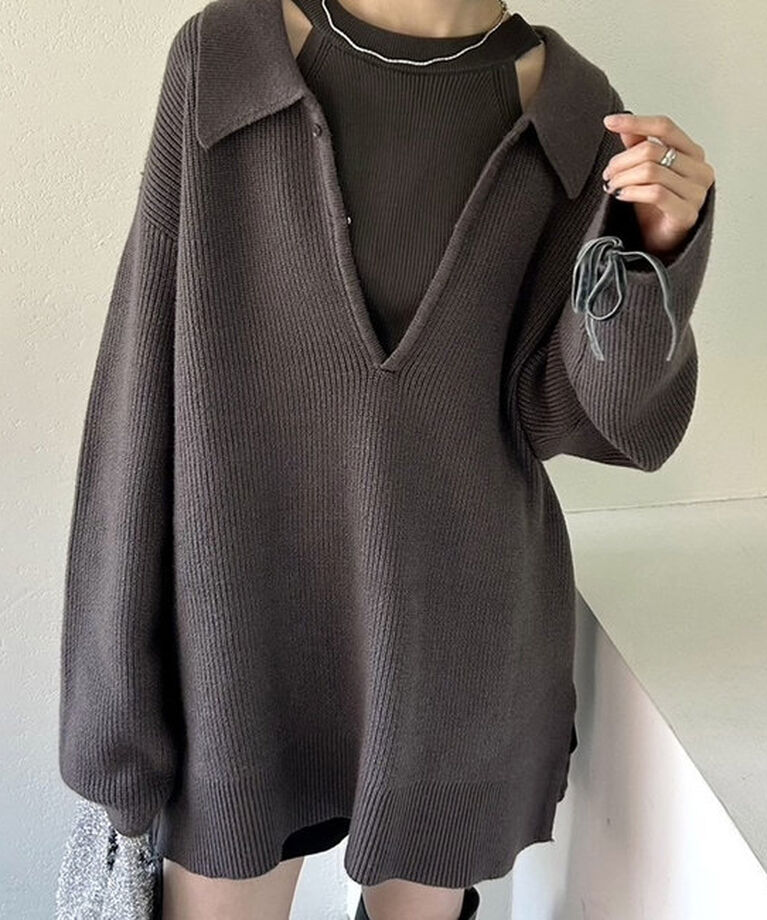  「【サイズ展開あり】襟付きBIGニット」|ニット・セーター|