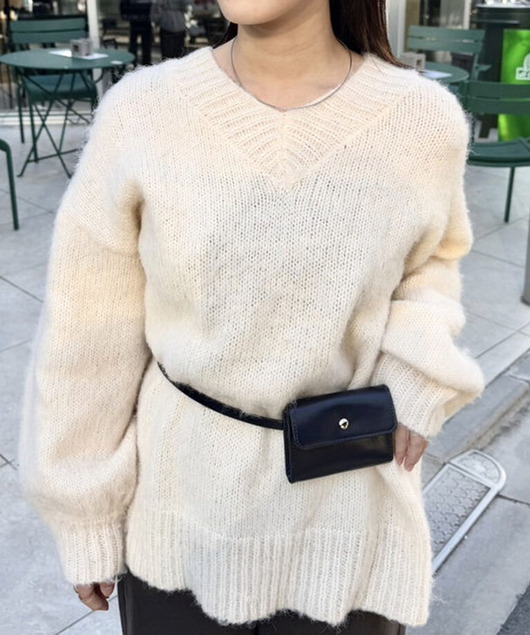  「モヘアライクベルトポーチ付きニット」|ニット・セーター|