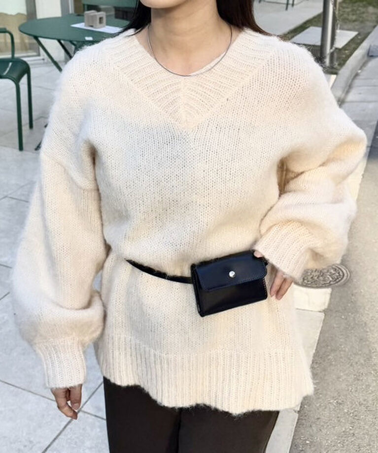  「モヘアライクベルトポーチ付きニット」|ニット・セーター|