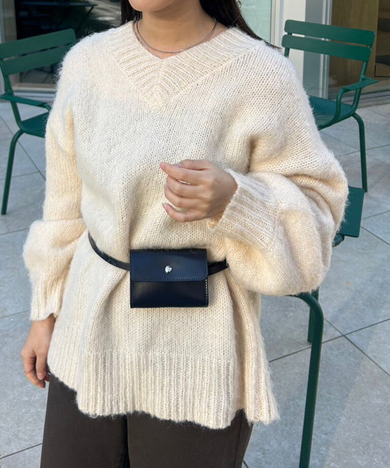  「モヘアライクベルトポーチ付きニット」|ニット・セーター|