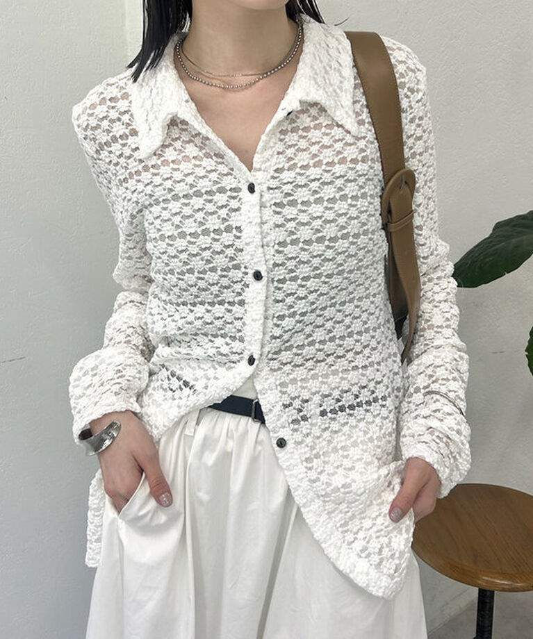 「襟付きレースカーディガン」|Tシャツ・カットソー|