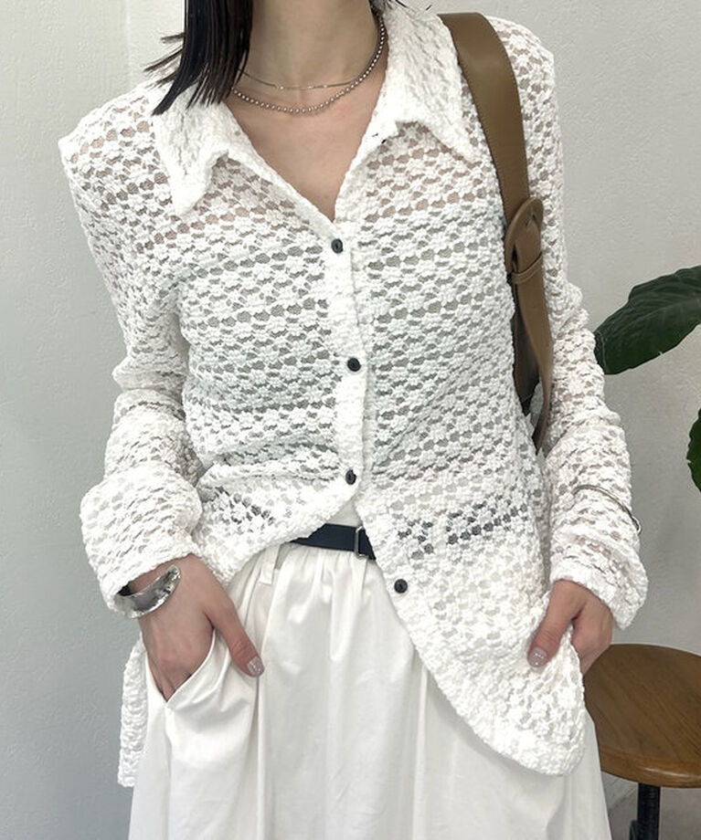  「襟付きレースカーディガン」|Tシャツ・カットソー|