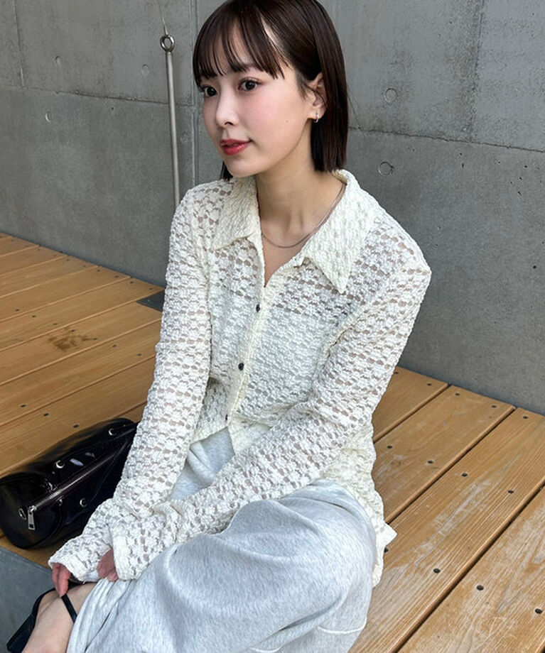  「襟付きレースカーディガン」|Tシャツ・カットソー|