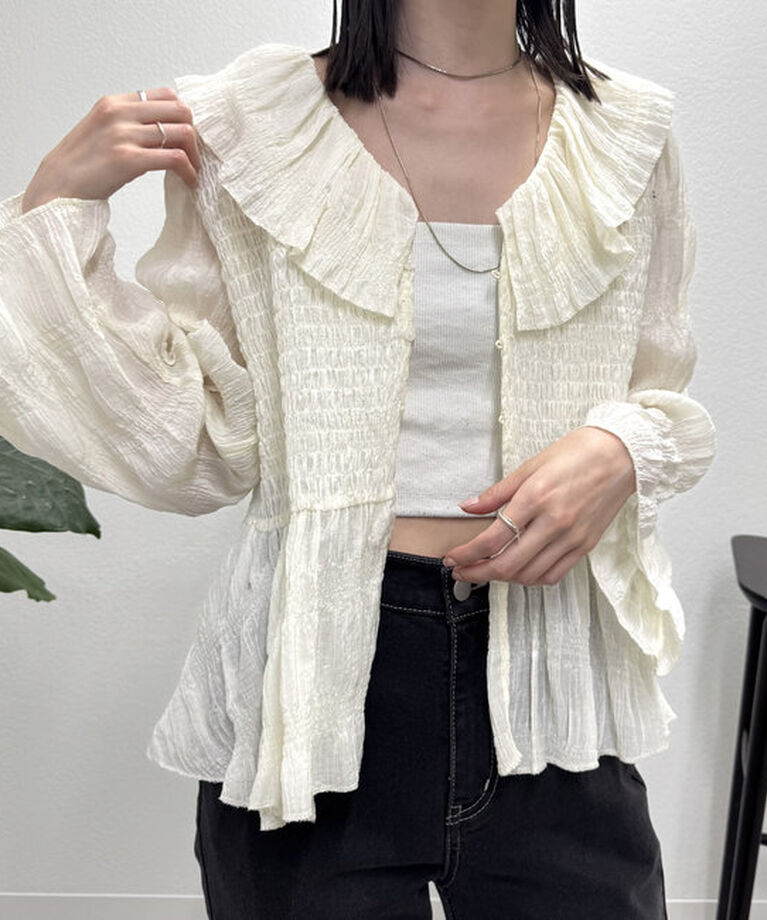  「シャーリングフリルブラウス」|シャツ・ブラウス|アイボリー