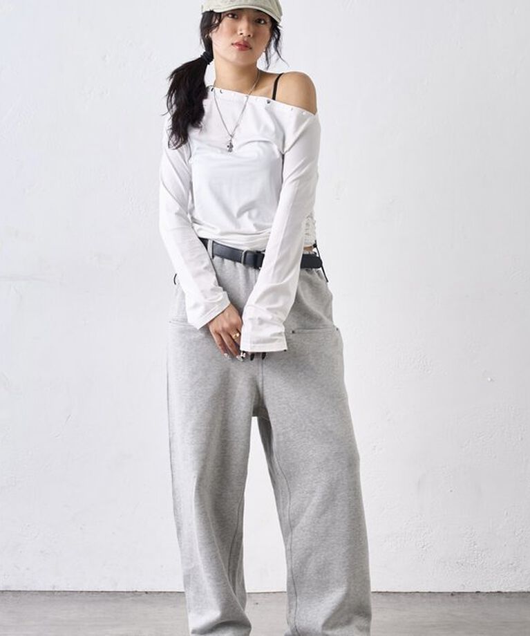  「ワンオフショルスタッズドロストトップス」|Tシャツ・カットソー|