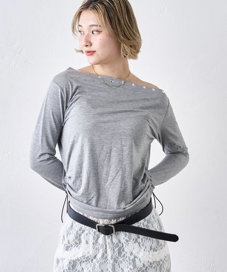  「ワンオフショルスタッズドロストトップス」|Tシャツ・カットソー|