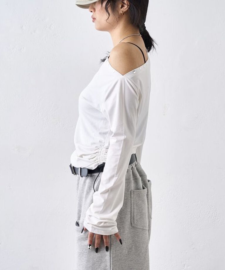  「ワンオフショルスタッズドロストトップス」|Tシャツ・カットソー|