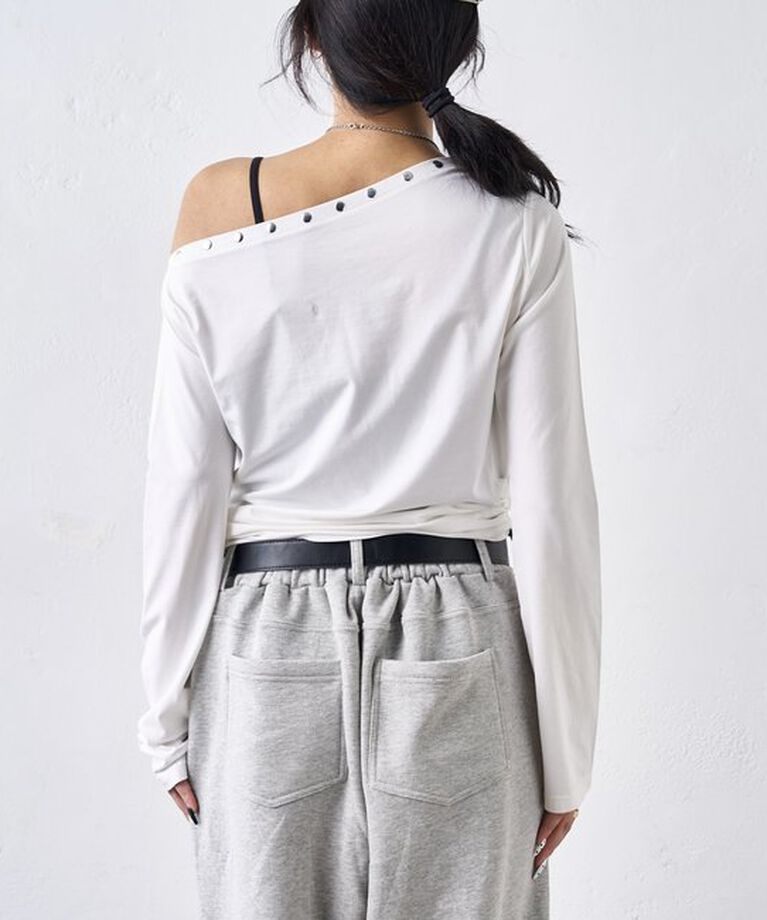  「ワンオフショルスタッズドロストトップス」|Tシャツ・カットソー|