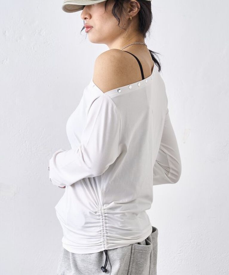  「ワンオフショルスタッズドロストトップス」|Tシャツ・カットソー|