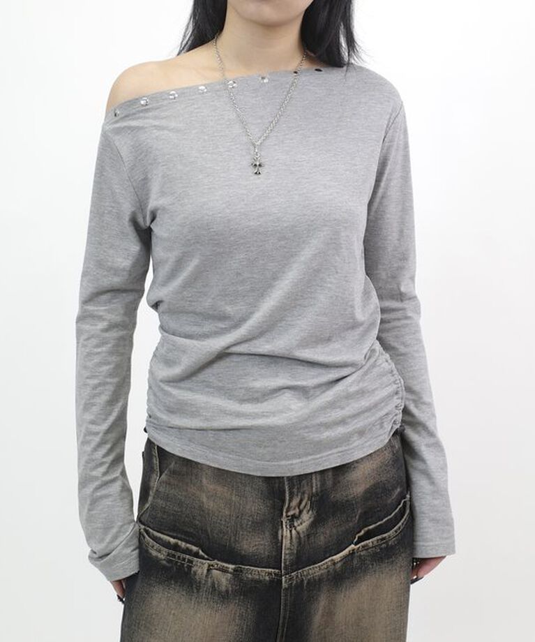  「ワンオフショルスタッズドロストトップス」|Tシャツ・カットソー|