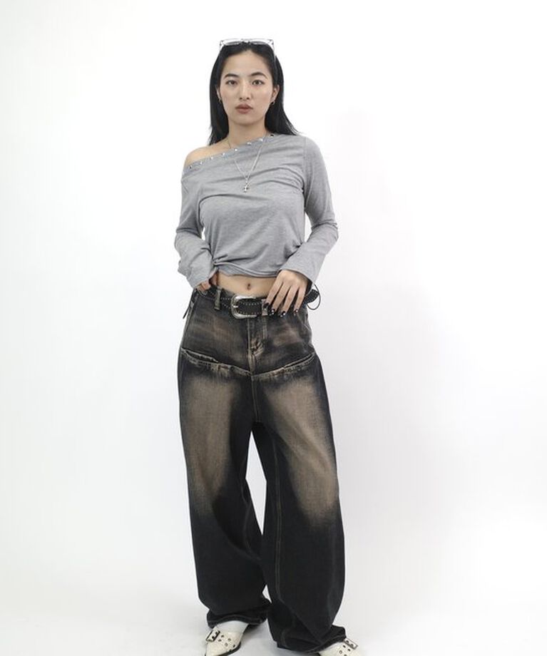  「ワンオフショルスタッズドロストトップス」|Tシャツ・カットソー|