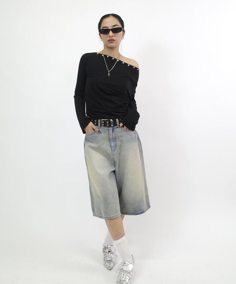  「ワンオフショルスタッズドロストトップス」|Tシャツ・カットソー|