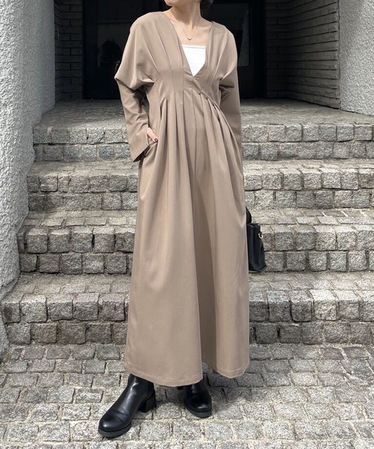  「【低身長サイズあり】ウエストタックワンピース」|ワンピース|モカ