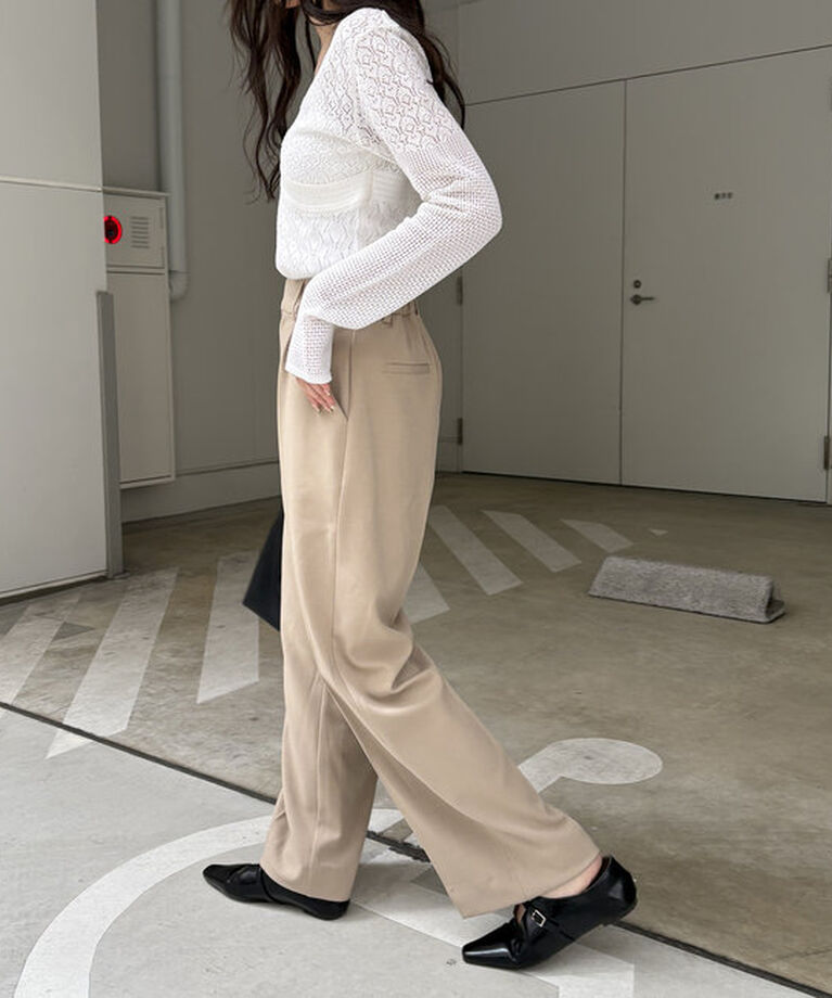  「【低身長・高身長サイズあり】タックストレートパンツ」|チノ|