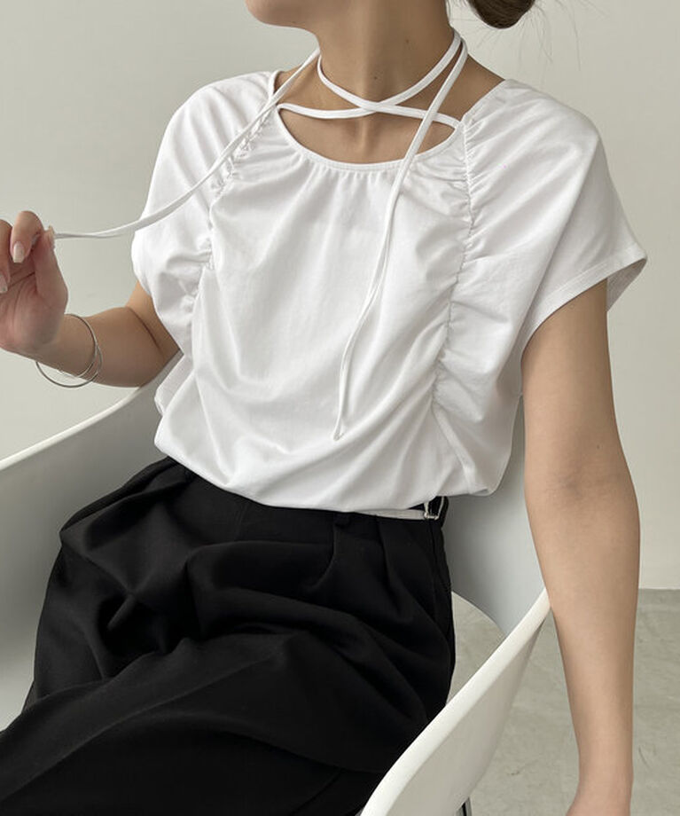  「ギャザーフレンチTシャツ」|Tシャツ・カットソー|ホワイト