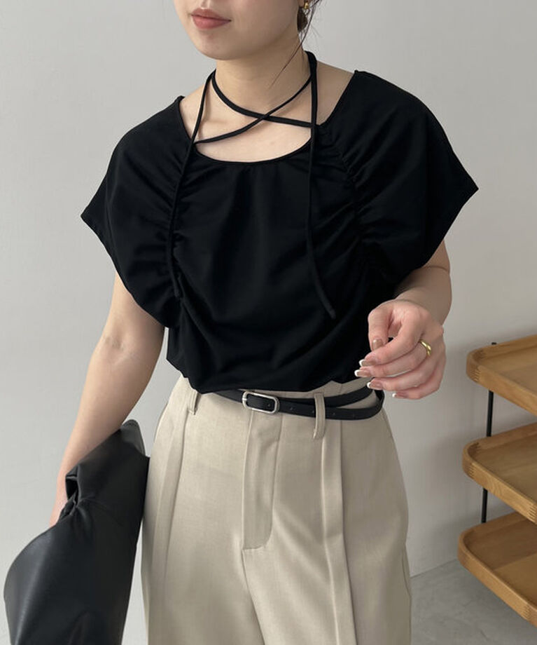 「ギャザーフレンチTシャツ」|Tシャツ・カットソー|ブラック