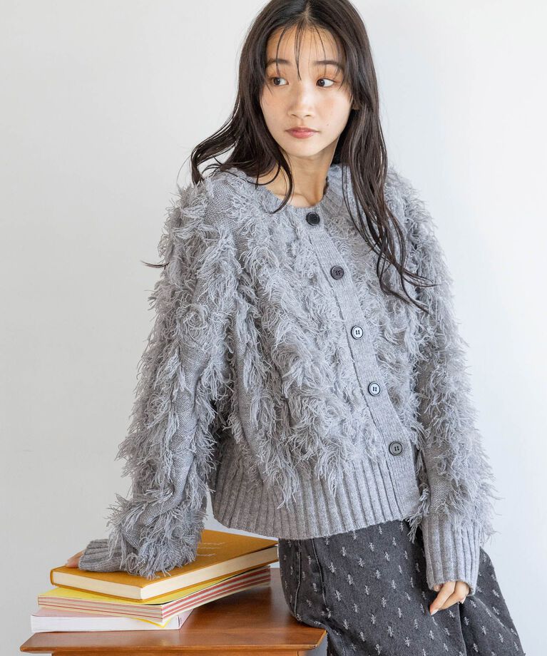 LOWRYS FARM「【前後着用可能】フリンジ２WAYカーディガン」|ニット・セーター|GRY5