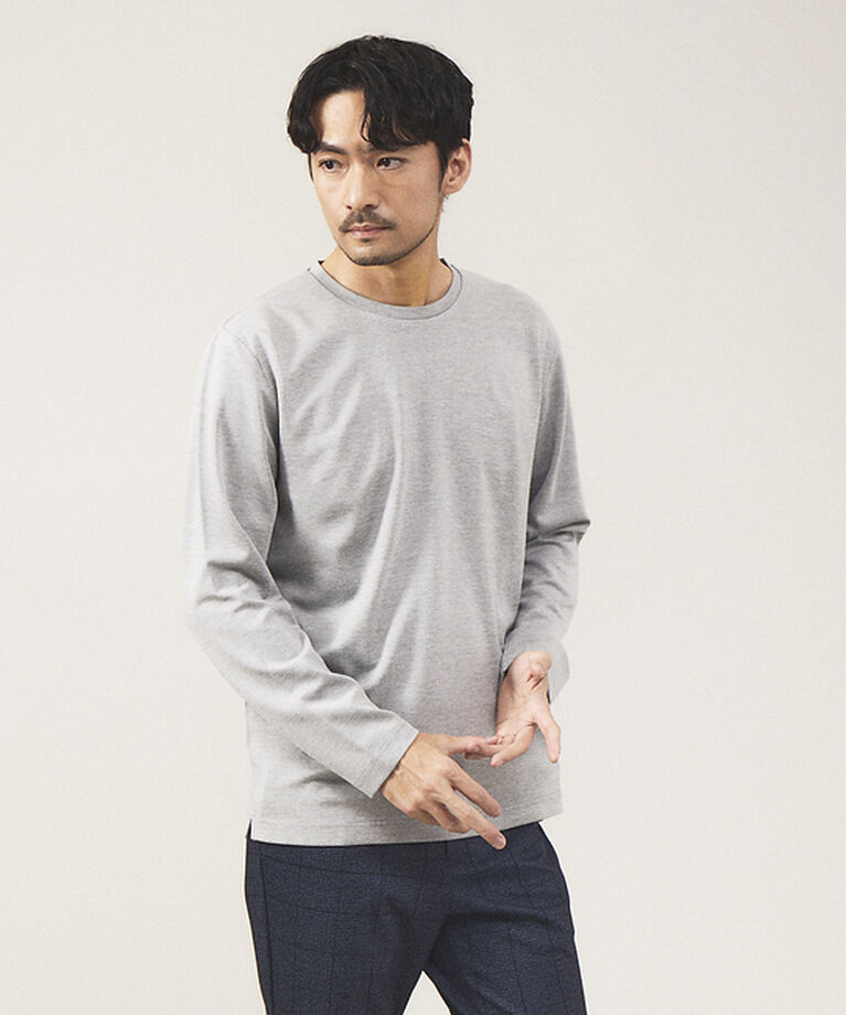 ABAHOUSE「【クルーネック】ポンチ 長袖 Tシャツ」|Tシャツ・カットソー|ライトグレー