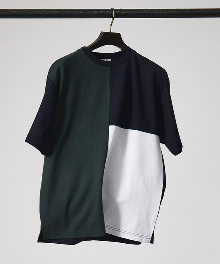 ABAHOUSE「【パネル切替】ポンチ 半袖 Tシャツ」|Tシャツ・カットソー|ネイビー
