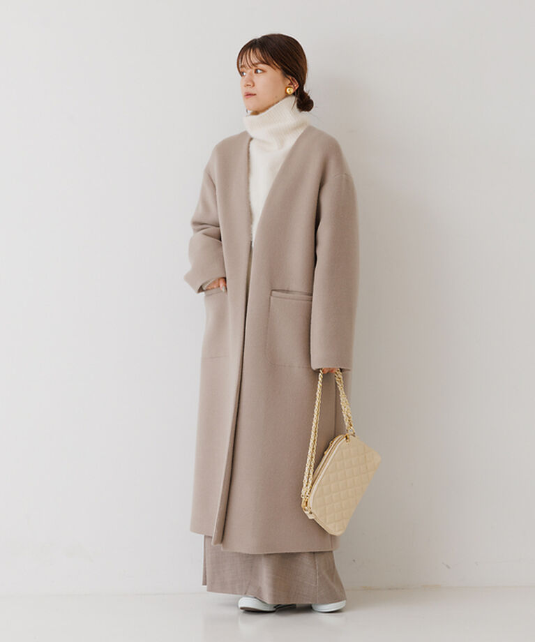 Rouge vif「ノーカラー ロングコート」|ノーカラーコート|