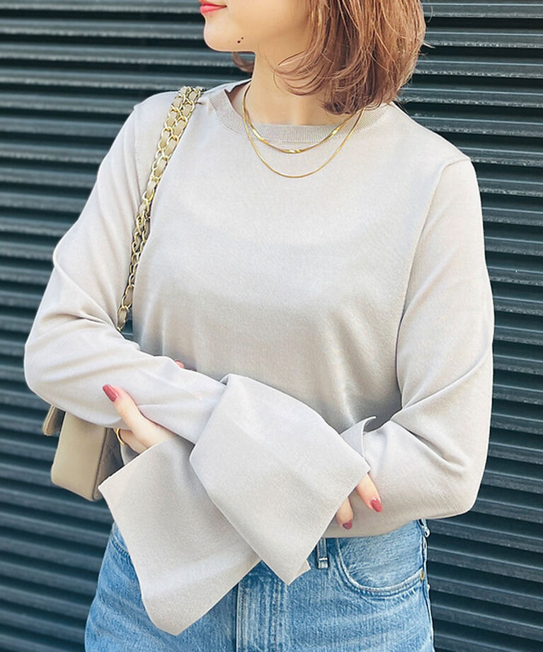 Rouge vif「スリーブスリット ニットプルオーバー」|ニット・セーター|グレージュ