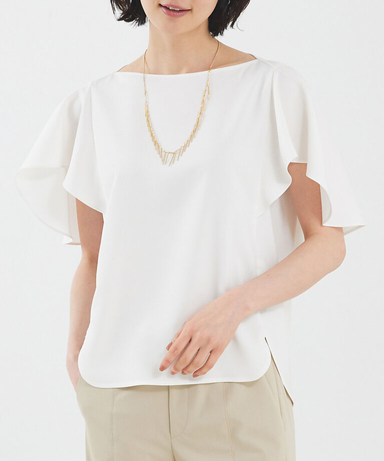 qualite「【セットアップ対応】バックサテンジョーゼットフレアースリーブブラウス」|シャツ・ブラウス|オフホワイト