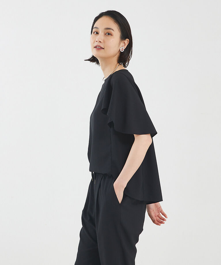 qualite「【セットアップ対応】バックサテンジョーゼットフレアースリーブブラウス」|シャツ・ブラウス|