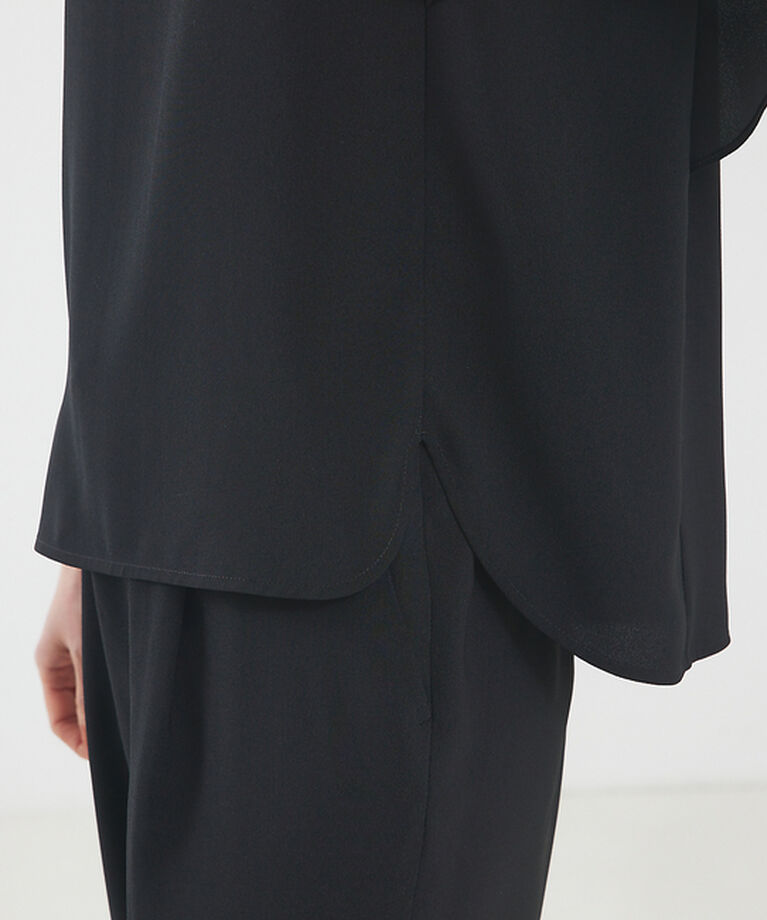 qualite「【セットアップ対応】バックサテンジョーゼットフレアースリーブブラウス」|シャツ・ブラウス|