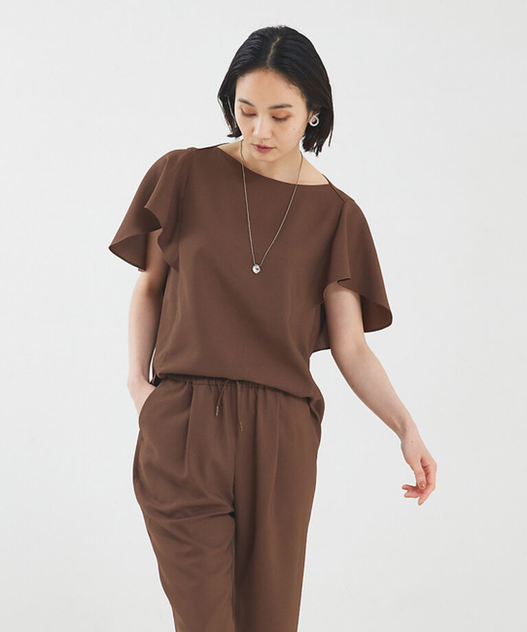 qualite「【セットアップ対応】バックサテンジョーゼットフレアースリーブブラウス」|シャツ・ブラウス|
