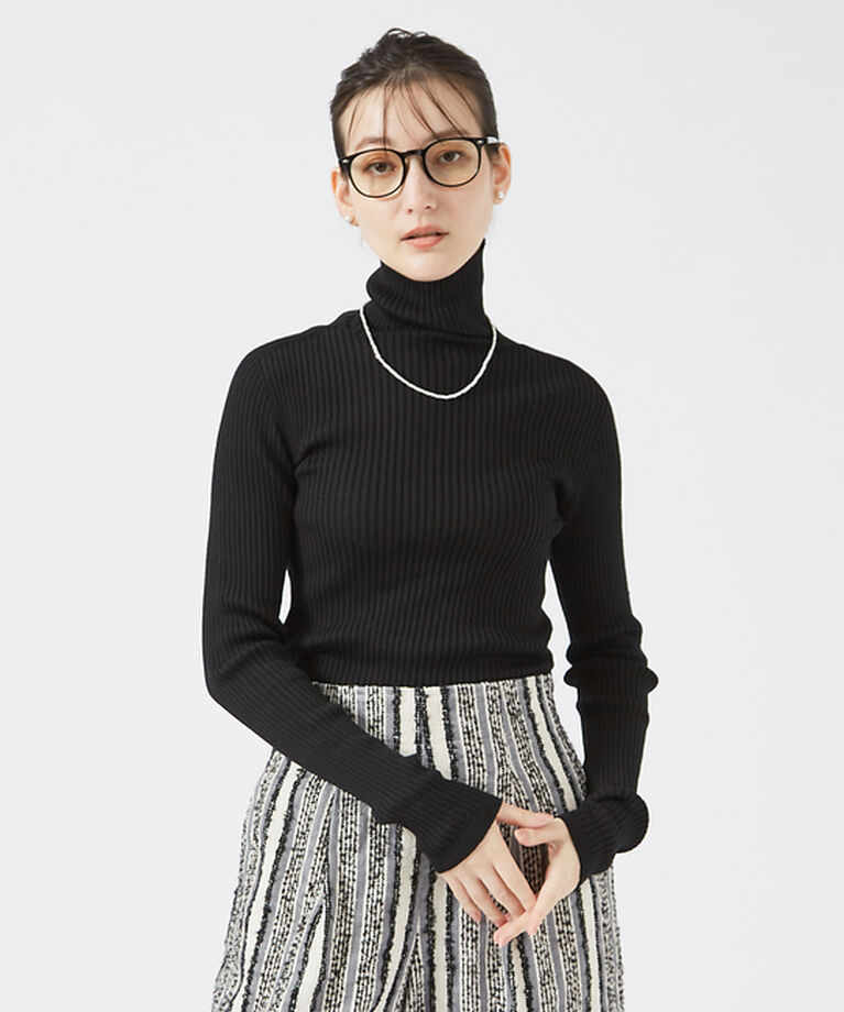 qualite「【日本製/2024AW】シームレスタートルニット」|ニット・セーター|ブラック