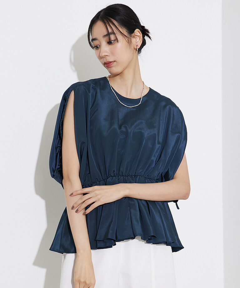 qualite「ボリュームギャザータックTOP」|シャツ・ブラウス|ネイビー