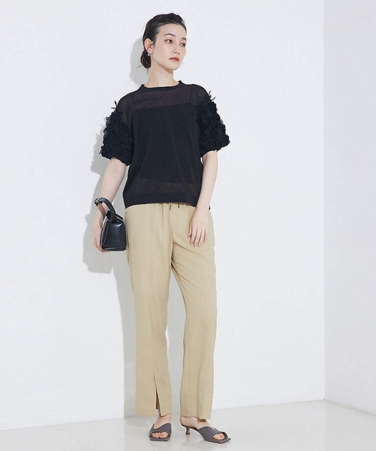 qualite「バックサテンジョーゼットベンツパンツ」|その他|