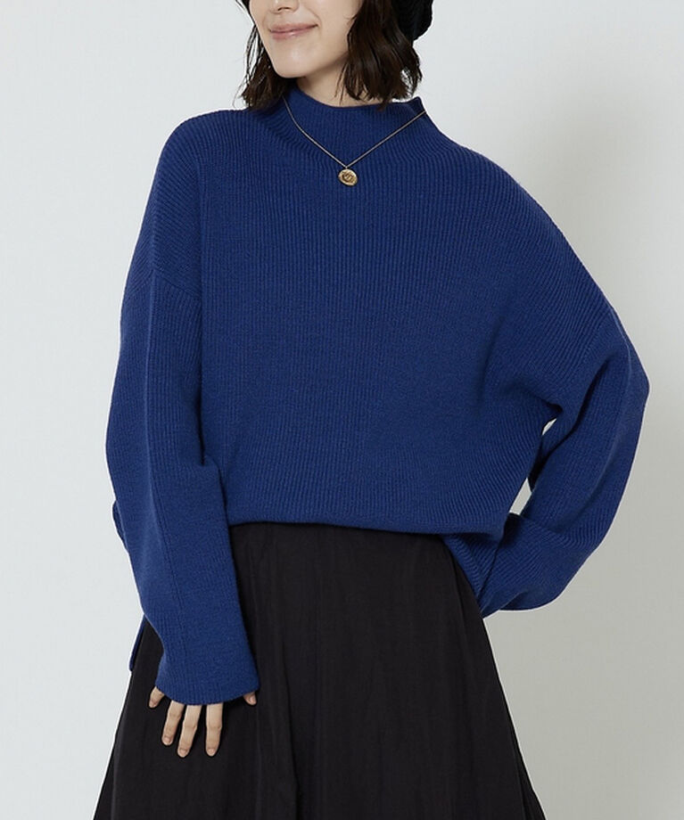abahouse mavie「片畦モックネックニット」|ニット・セーター|ブルー