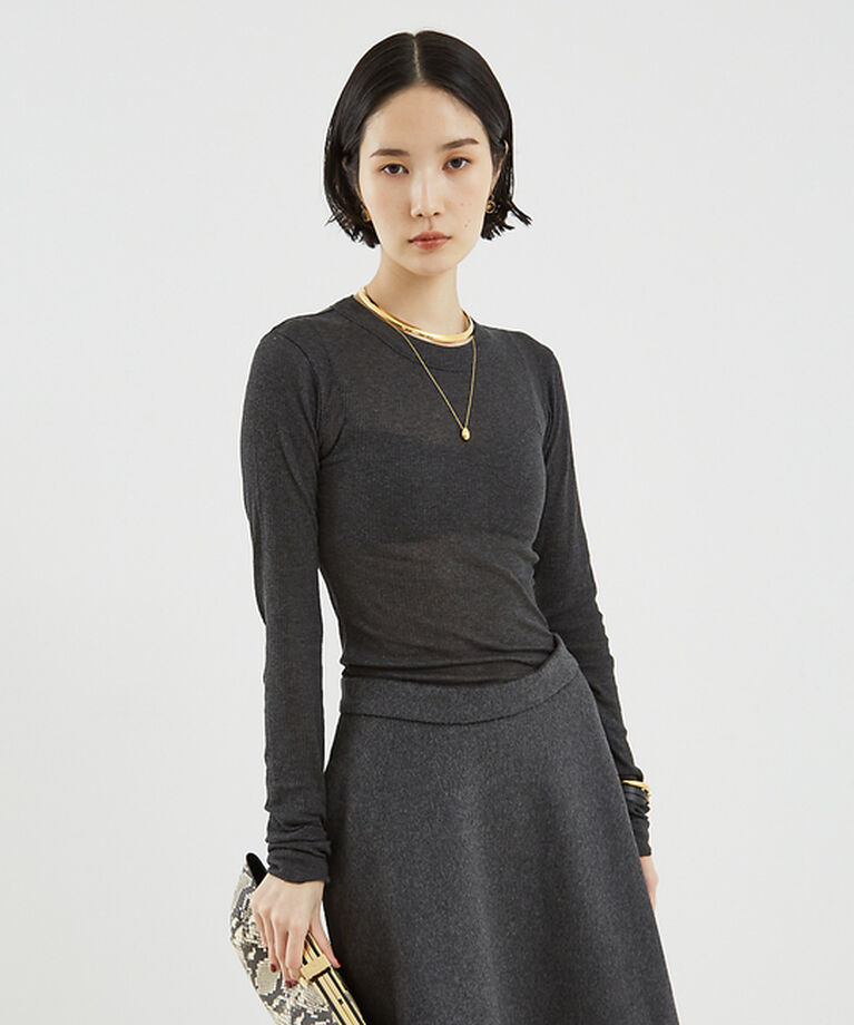 The Store by C' 「【NINETY PERCENT】ANIS SOFT RIB LONG SLEEV」|Tシャツ・カットソー|チャコールグレー