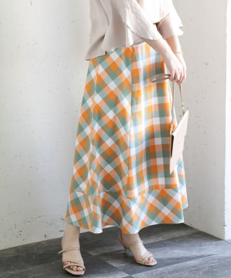 URBAN RESEARCH ROSSO「ROSSO カラーブロックマキシスカート∴」|スカート|ORANGE