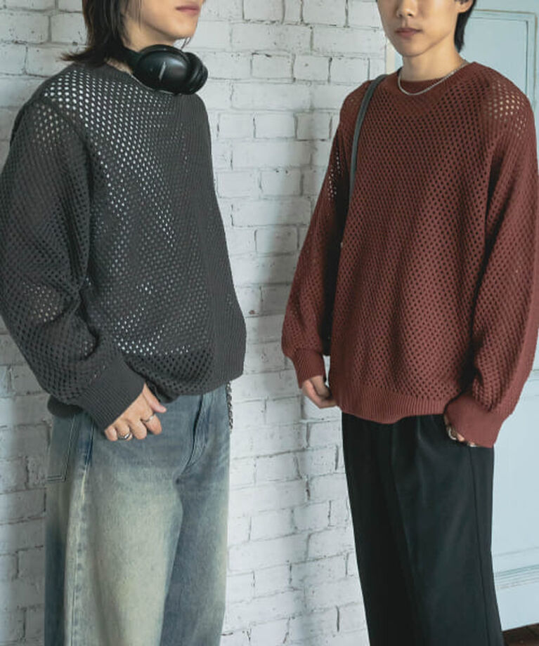 SENSE OF PLACE by URBAN RESEARCH「SENSE OF PLACE 『洗濯可』シアーメッシュクルーネックニット」|ニット・セーター|