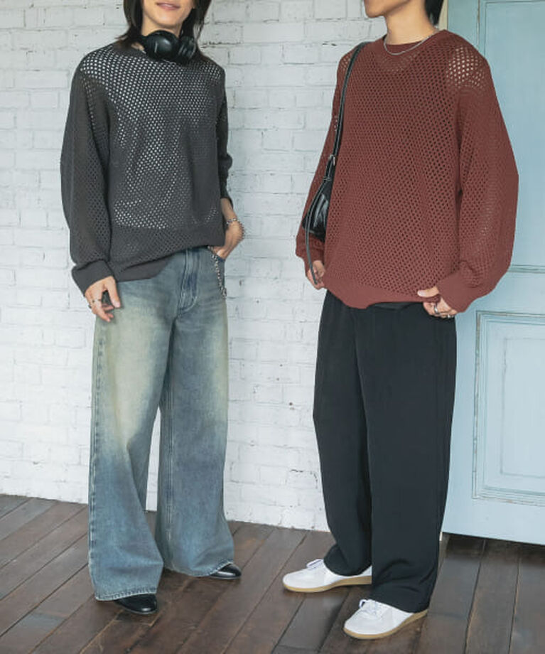 SENSE OF PLACE by URBAN RESEARCH「SENSE OF PLACE 『洗濯可』シアーメッシュクルーネックニット」|ニット・セーター|